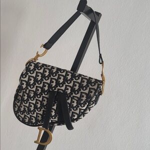 Designer Inspired Monogram Black and Cream Saddle Bag